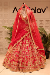 Red KD Dupion Silk Designer Bridal Lehenga with Double Dupatta